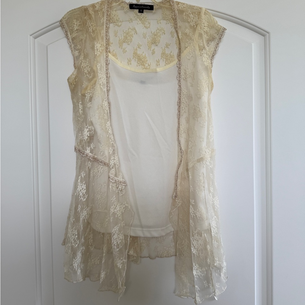 Beige Lace Overlay Top